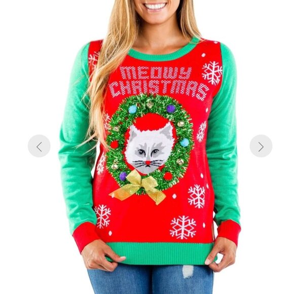 Women's Meowy Christmas Ugly Christmas Sweater - NWT - 1X - Picture 1 of 10